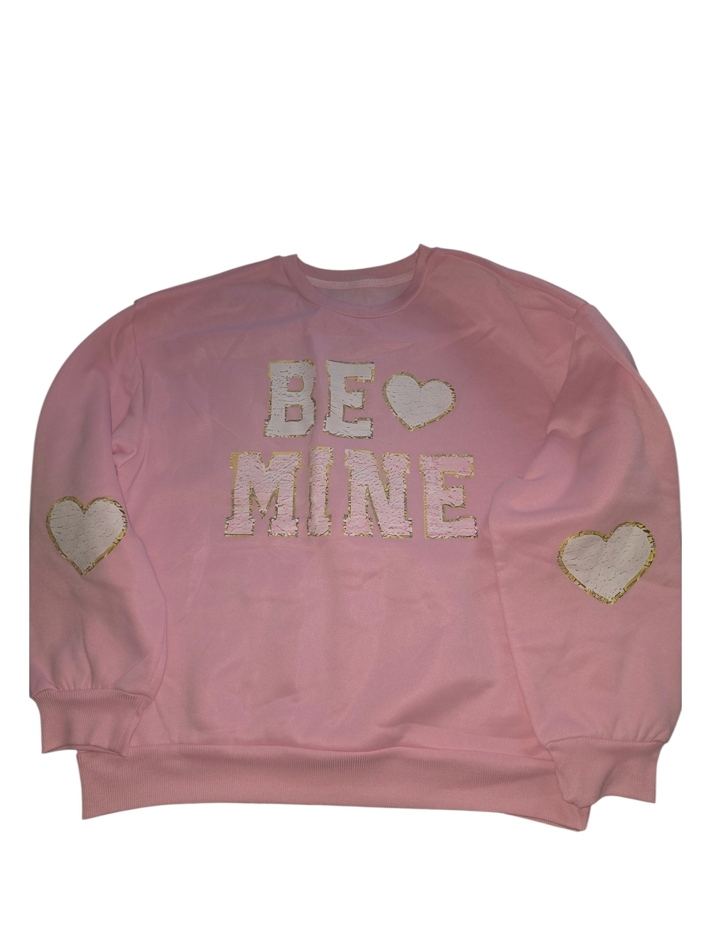 SHEIN Pink 'BE MINE' Heart Graphic Crewneck Sweatshirt